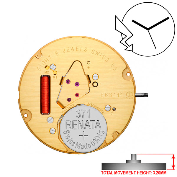 ETA E63.111 3 Hands Swiss Made Quartz Movement Ht. 3.20MM (Various Dates)