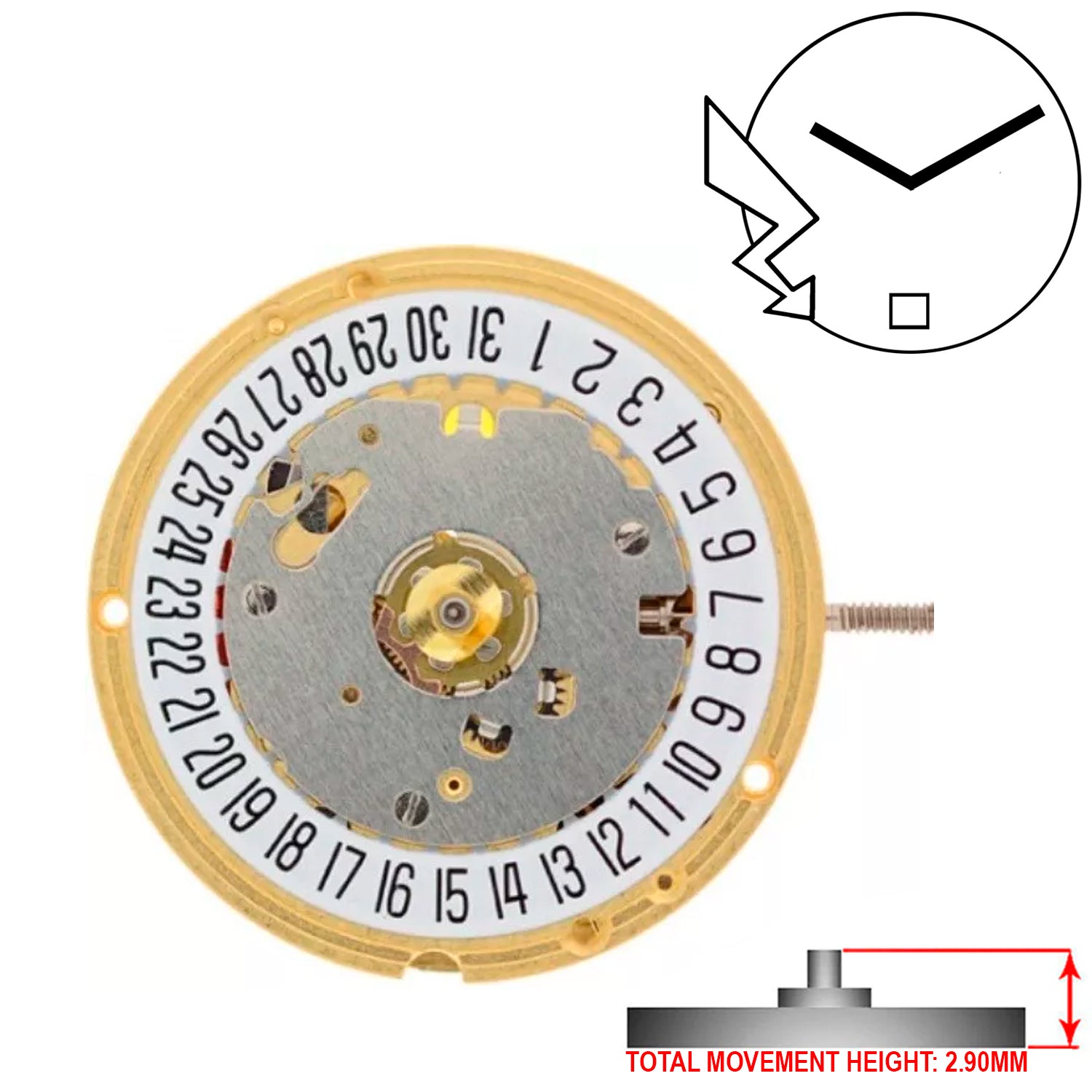 ETA E61.041 2 Hands Swiss Made Quartz Movement Ht. 2.90MM (Various Dates)