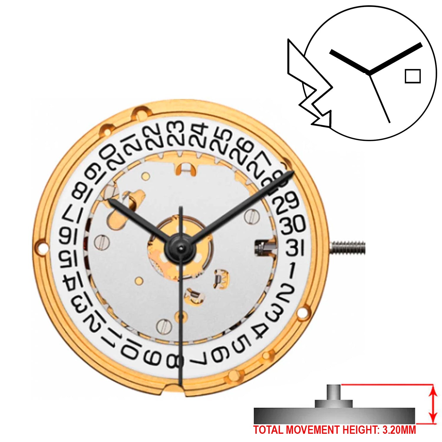 ETA E61.111 3 Hands Swiss Made Quartz Movement Ht. 3.20MM (Various Dates)