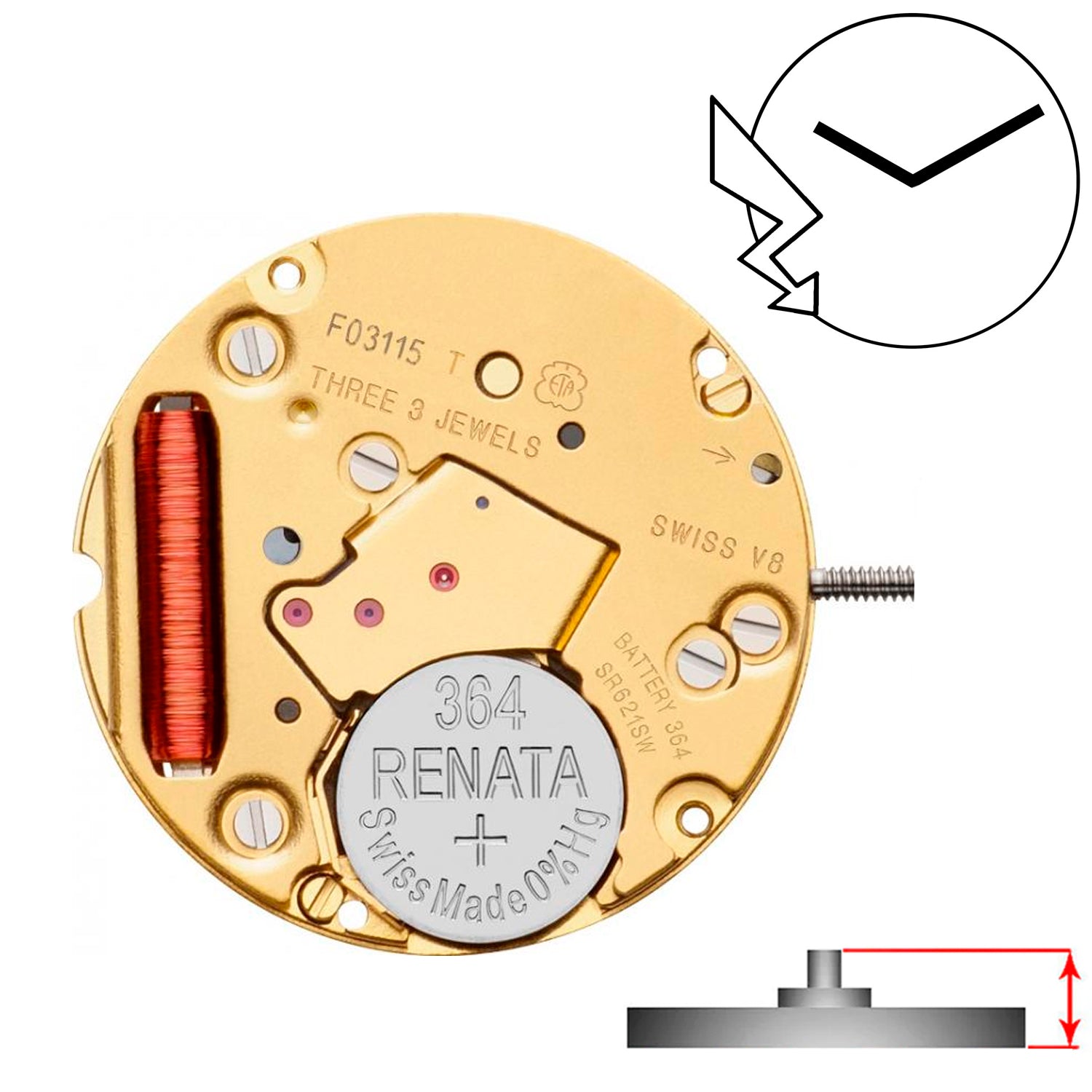 ETA F03.111 2 Hands Swiss Made Quartz Movement (Various Heights)