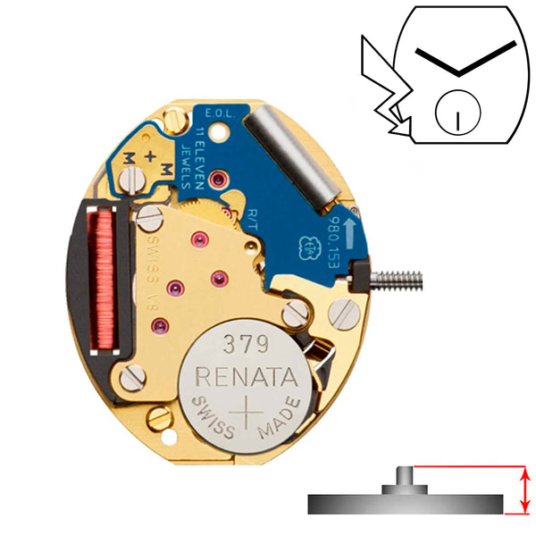 ETA 980.153 2 Hands Swiss Made Quartz Movement (Various Heights)