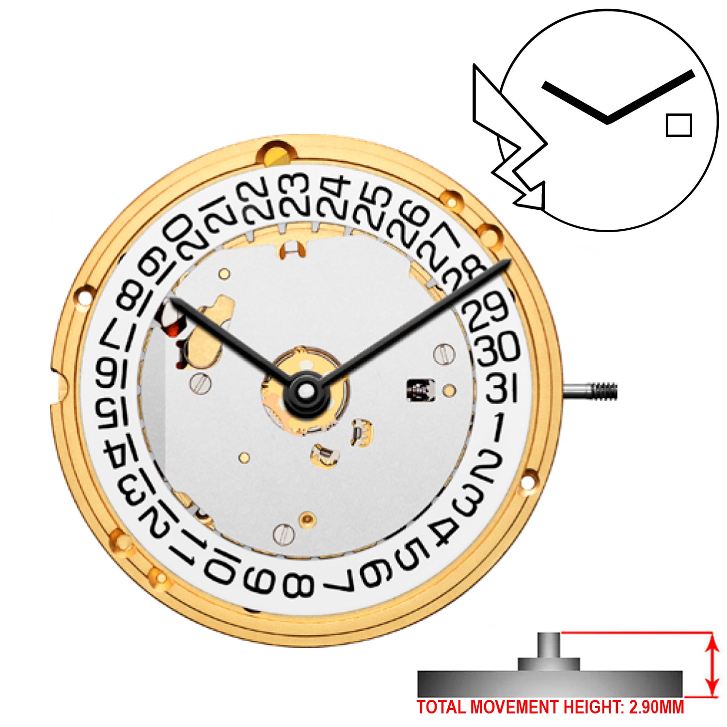 ETA E63.041 2 Hands Swiss Made Quartz Movement Ht. 2.90MM (Various Dates)