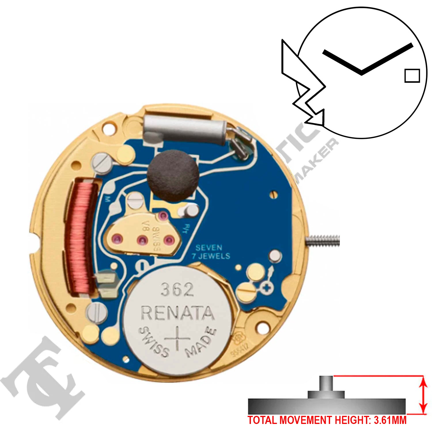 ETA 956.412 2 Hands Swiss Made Quartz Movement Ht. 3.61MM (Various Dates)