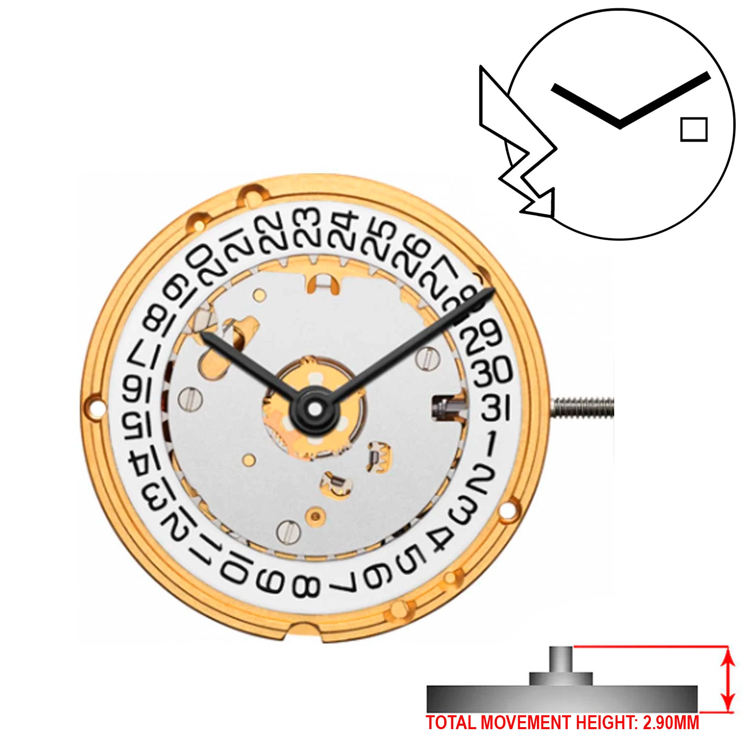 ETA E61.041 2 Hands Swiss Made Quartz Movement Ht. 2.90MM (Various Dates)