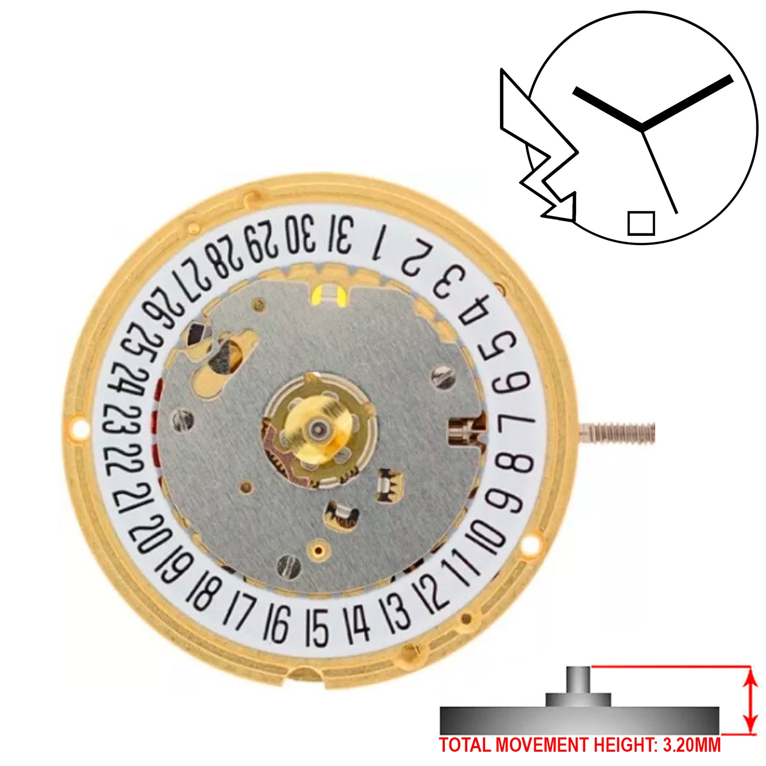 ETA E61.111 3 Hands Swiss Made Quartz Movement Ht. 3.20MM (Various Dates)