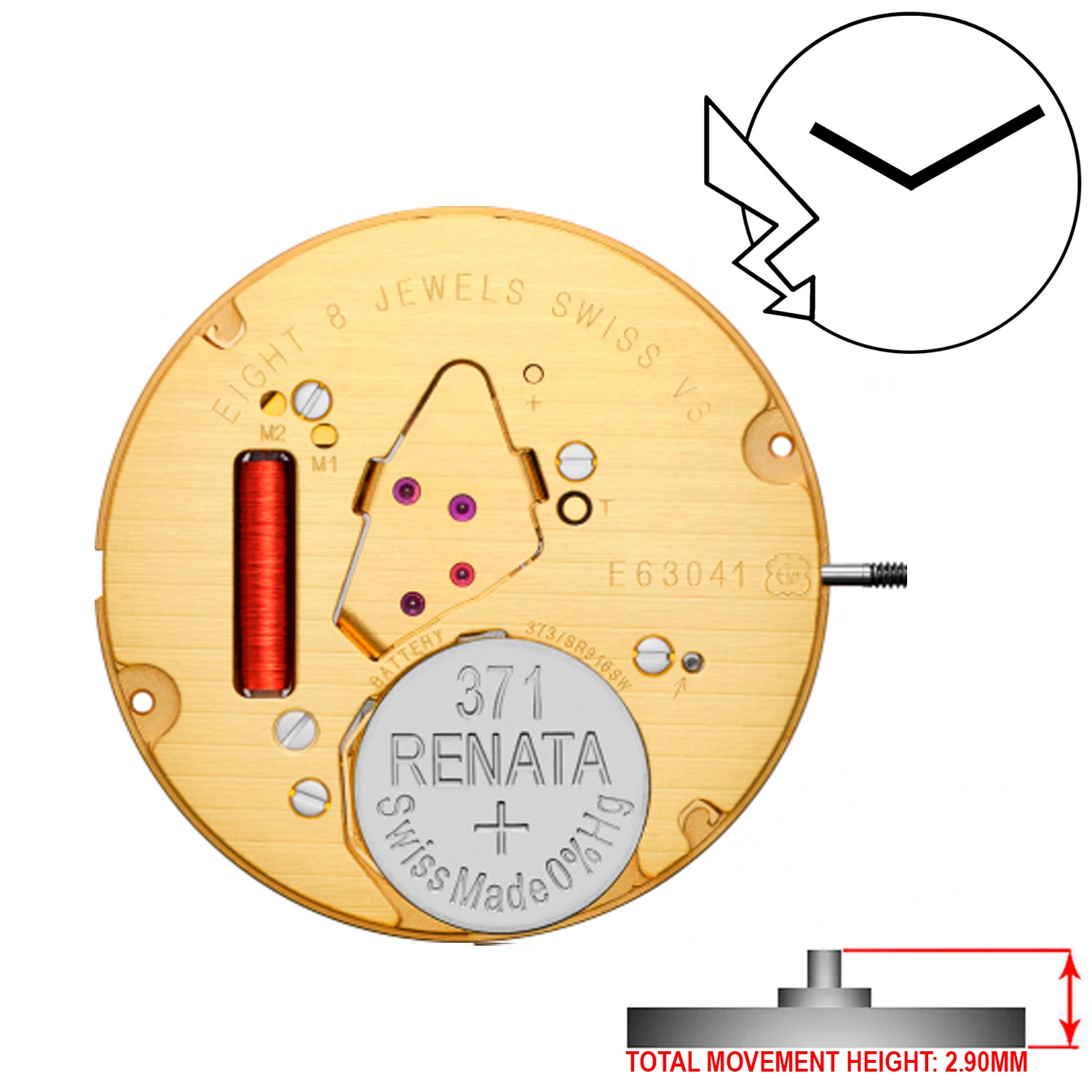 ETA E63.041 2 Hands Swiss Made Quartz Movement Ht. 2.90MM (Various Dates)