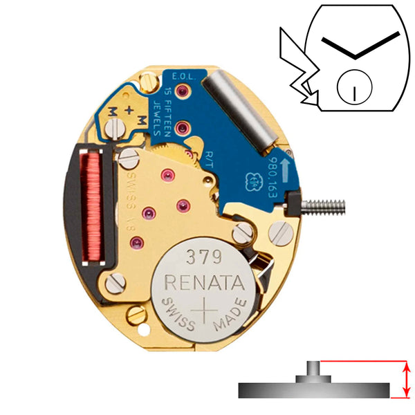 ETA 980.163 2 Hands Swiss Made Quartz Movement (Various Heights)