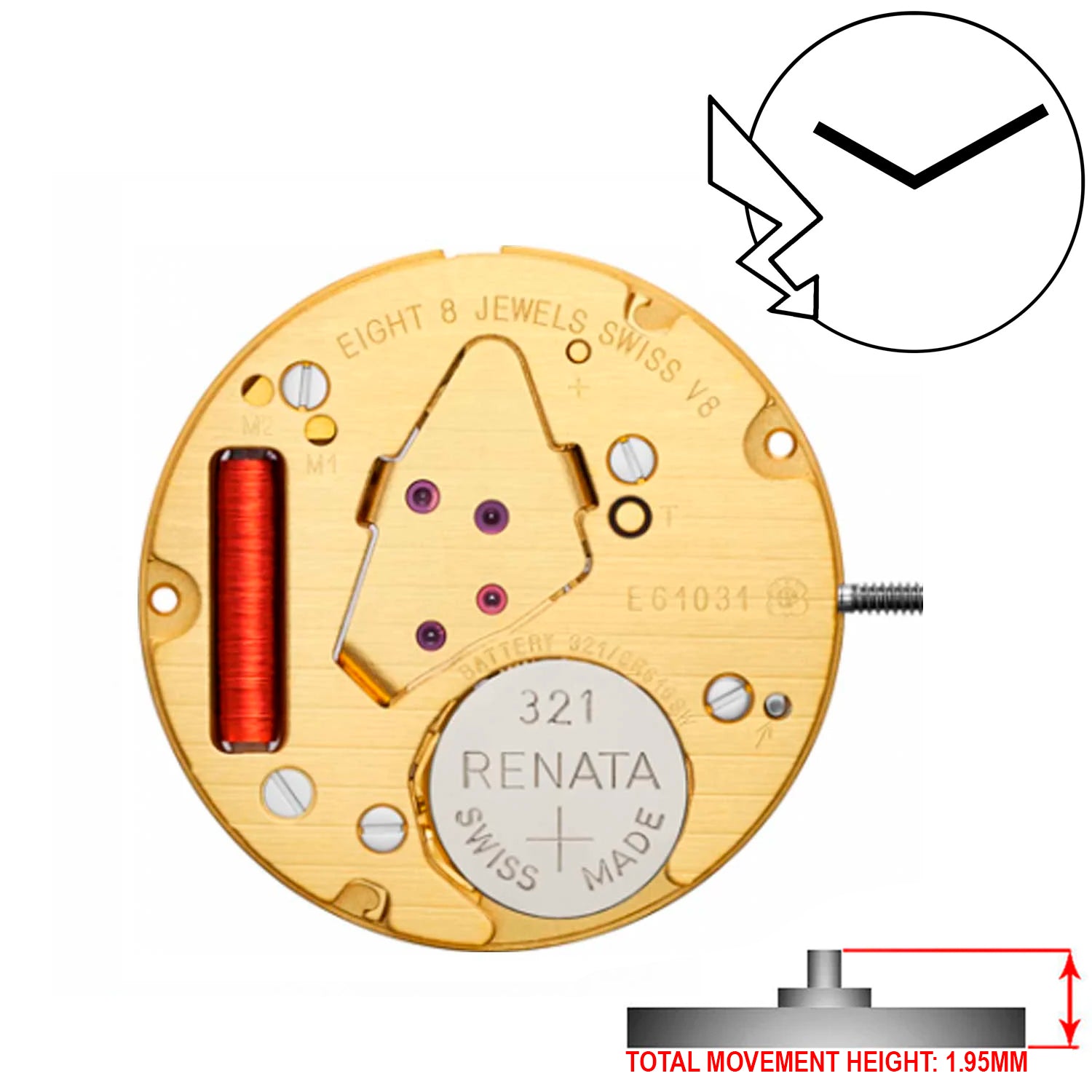 ETA E61.031 2 Hands Swiss Made Quartz Movement Ht. 1.95MM