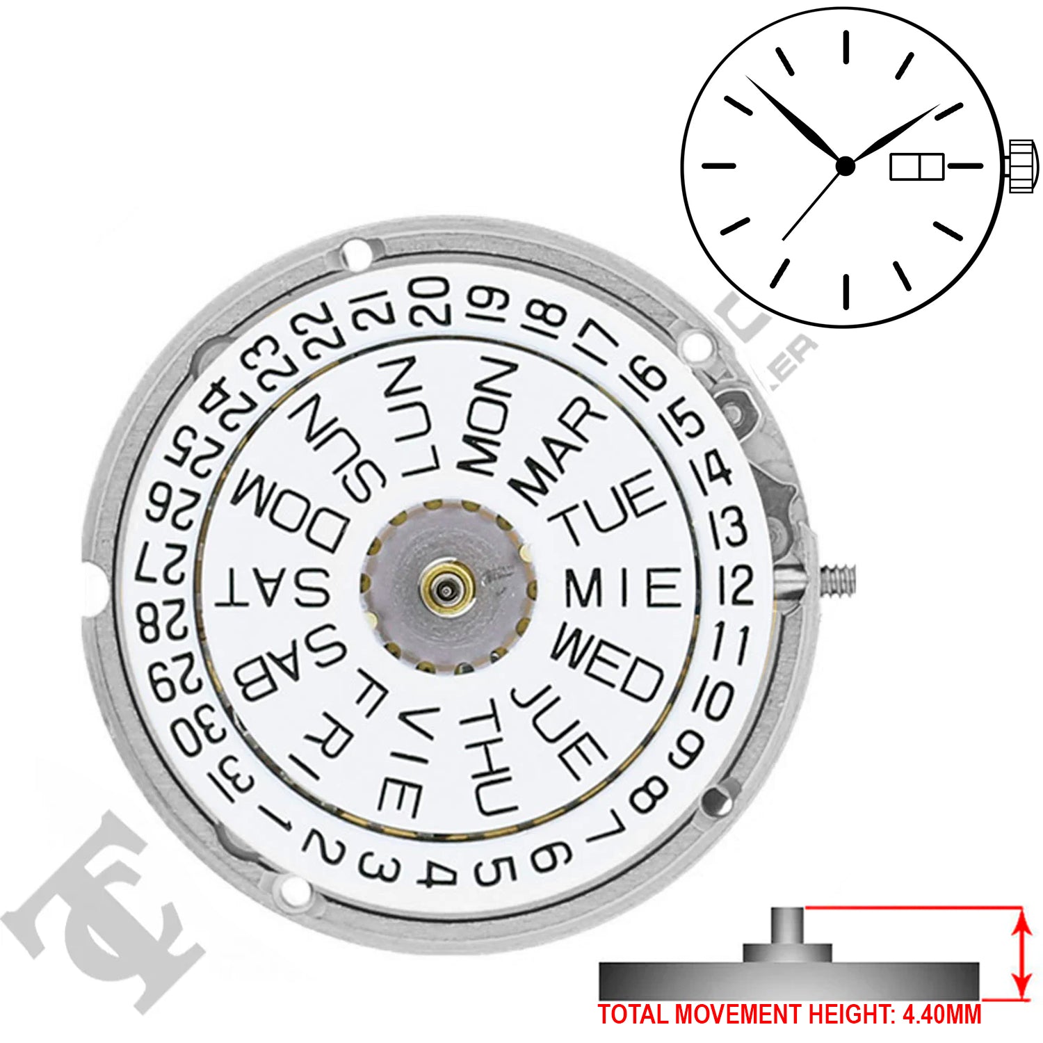 ETA 956.122 3 Hands Swiss Made Movement Ht. 4.40MM