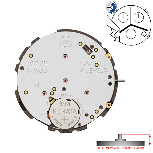 ETA G10.212 4 Hands Swiss Made Chronograph Movement Ht. 7.40MM (Various Dates)