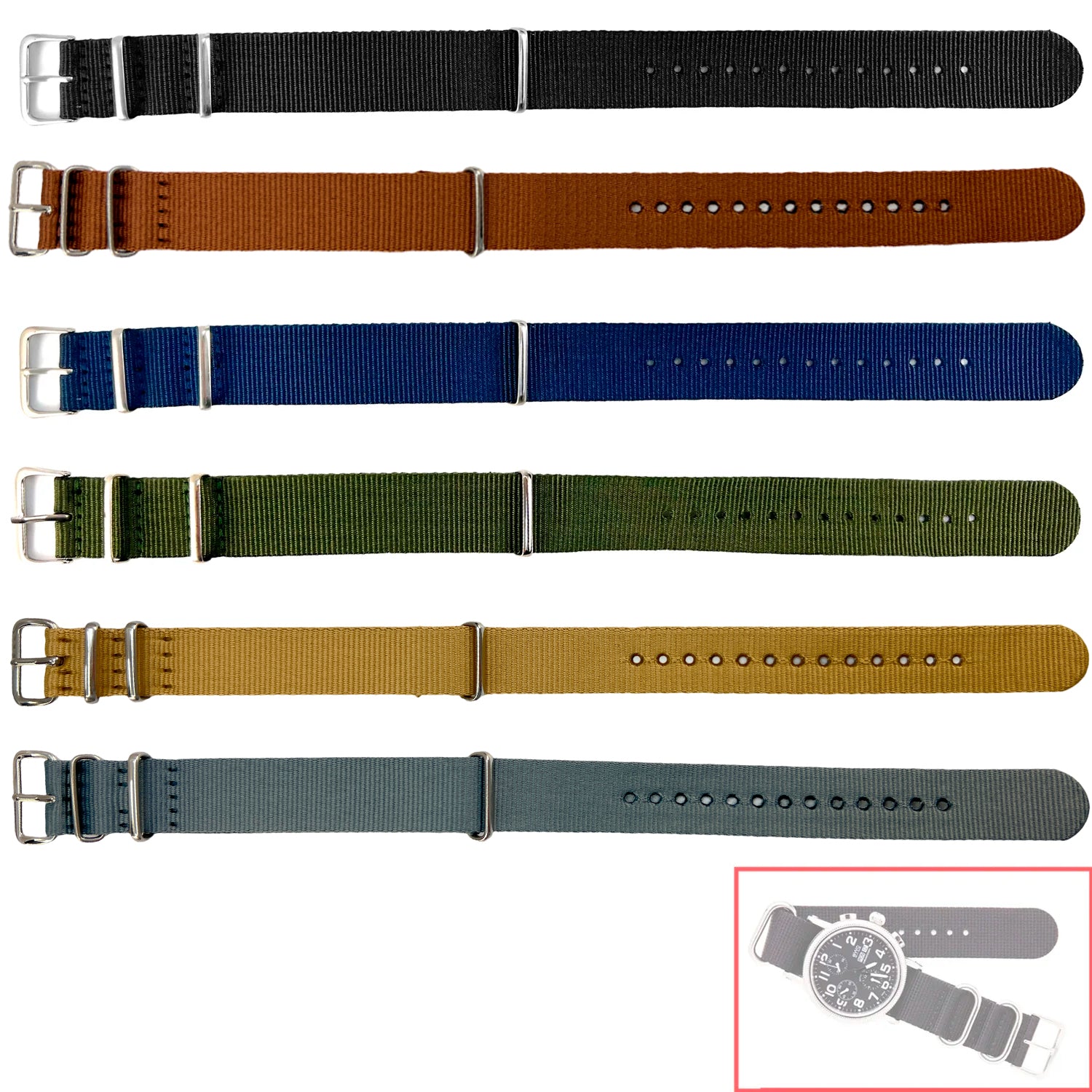 NSL No. 511 Nylon Nato Style Straps Solid Colors (18mm - 24mm)