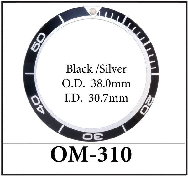 Replacement OMEGA Planet Ocean Bezel Insert Black/Silver (38.0 x 30.7mm)