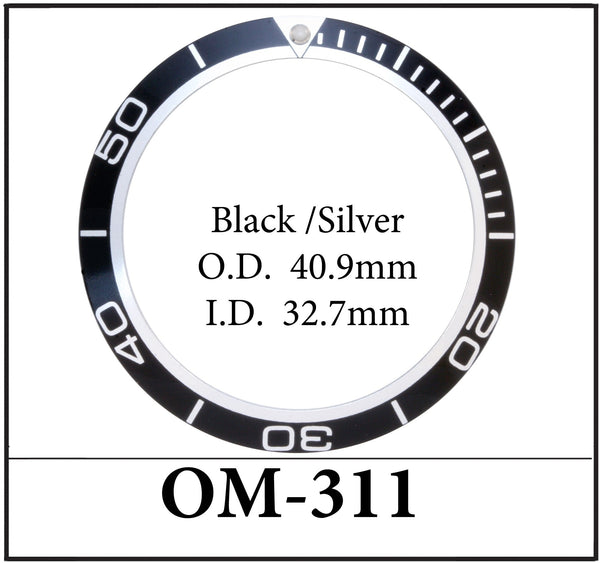 Replacement OMEGA Planet Ocean Bezel Insert Black/Silver (40.9 x 32.7mm)