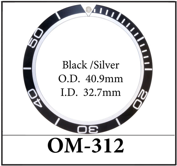 Replacement OMEGA Planet Ocean Bezel Insert Black/Silver (40.9 x 32.7mm)