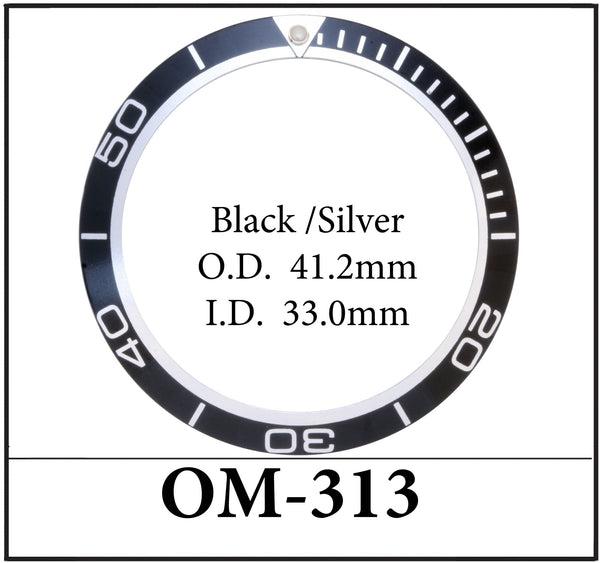 Replacement OMEGA Planet Ocean Bezel Insert Black/Silver (41.2 x 33.0mm)