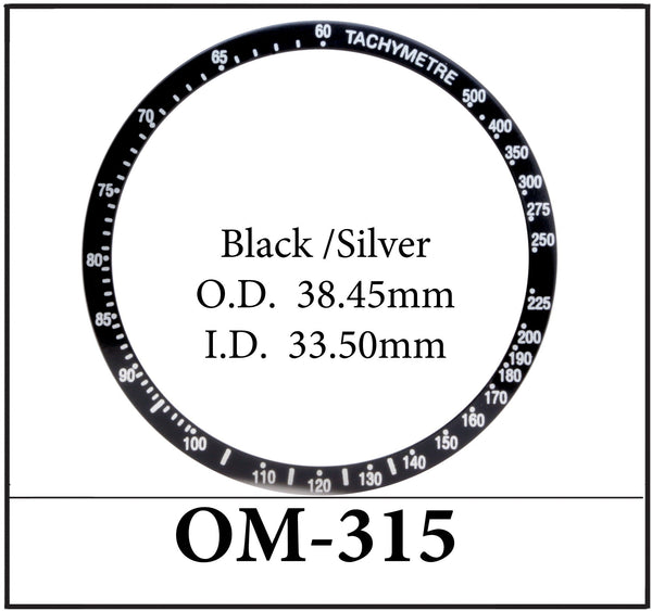 Replacement OMEGA Speed Master Bezel Insert Black/Silver (38.45 x 33.50mm)