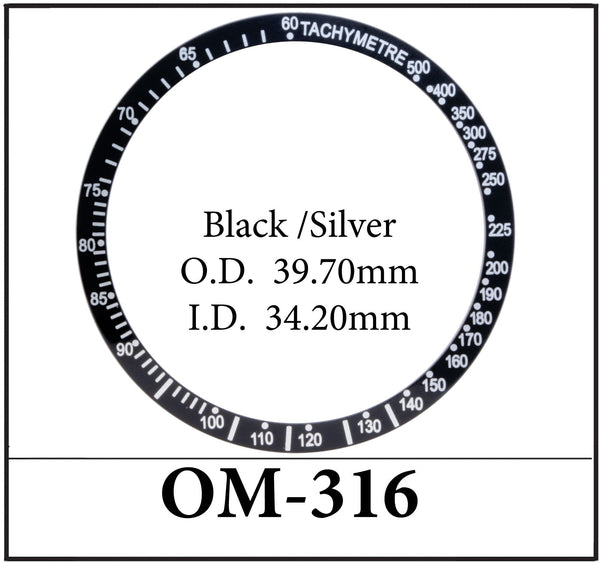 Replacement OMEGA Speed Master Bezel Insert Black/Silver (39.70 x 34.20mm)